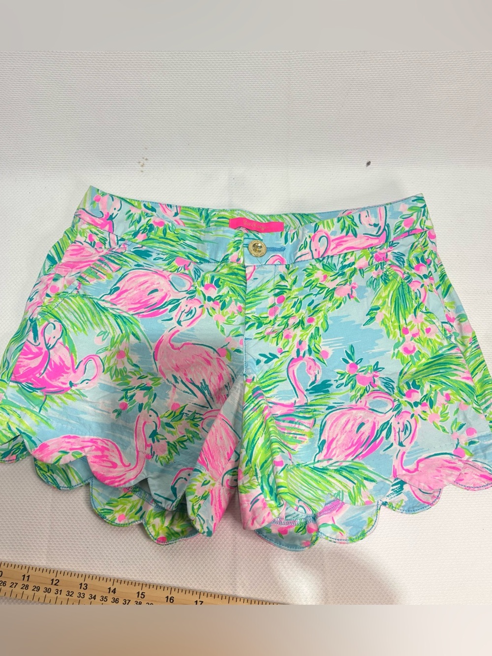 Lilly Pulitzer Pink Flamingo Scallop-Hem High Waist Shorts